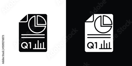 Quarterly report icon. Black and white silhouette. Icon vector
