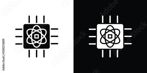 Quantum computing icon. Black and white silhouette. Icon vector