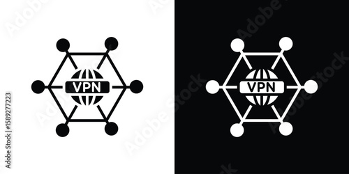 Private network icon. Black and white silhouette. Icon vector