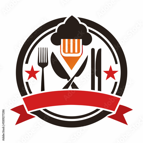 Set of Restaurant menu and bar labels with unique shapes and text designs as well as utensils and drinkware