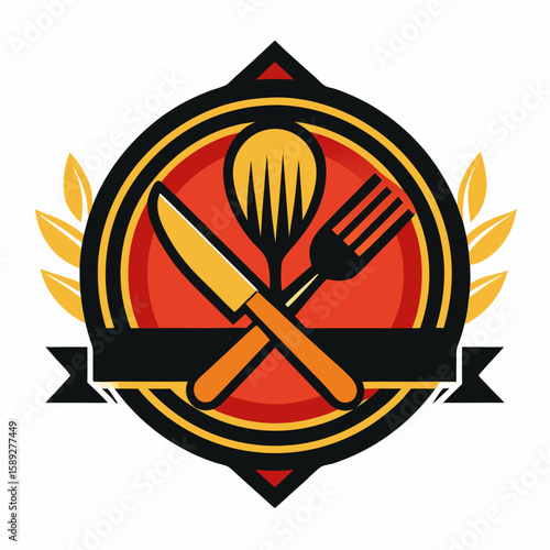 Set of Restaurant menu and bar labels with unique shapes and text designs as well as utensils and drinkware