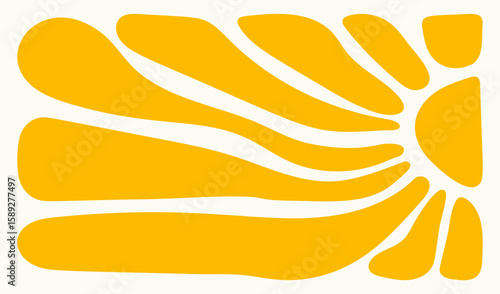 Set of 70s wavy sun flowers background. Summer wavy flower retro groovy background. Yellow retro groovy flowers.	