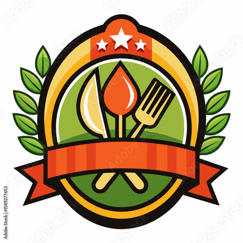 Set of Restaurant menu and bar labels with unique shapes and text designs as well as utensils and drinkware