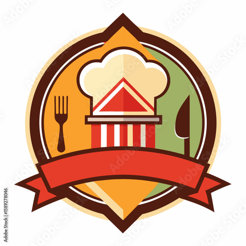 Set of Restaurant menu and bar labels with unique shapes and text designs as well as utensils and drinkware