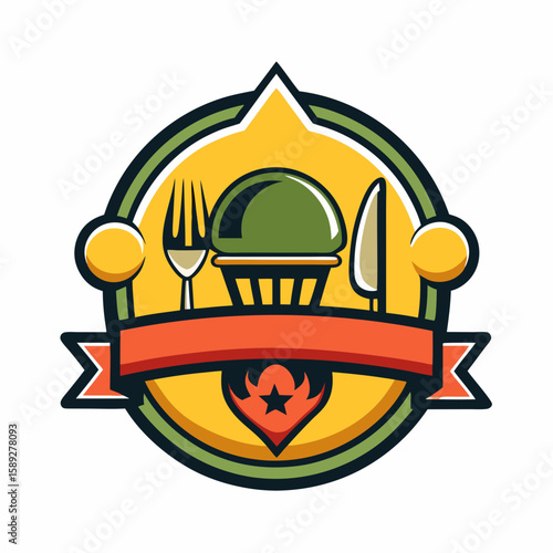 Set of Restaurant menu and bar labels with unique shapes and text designs as well as utensils and drinkware