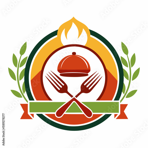 Set of Restaurant menu and bar labels with unique shapes and text designs as well as utensils and drinkware