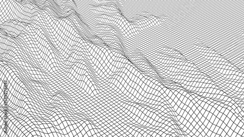 фотографія Abstract Wireframe Grid Terrain on White - Digital Landscape Visualization