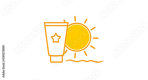 Travel sunscreen icon, Beach essentials icon, UV defense icon, Face cream icon, Sun safety icon, Cosmetic tube icon, Outdoor skincare icon, Holiday skincare icon, Moisturizer icon, UV filter cream, Tu
