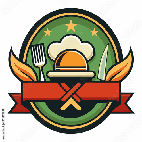 Set of Restaurant menu and bar labels with unique shapes and text designs as well as utensils and drinkware