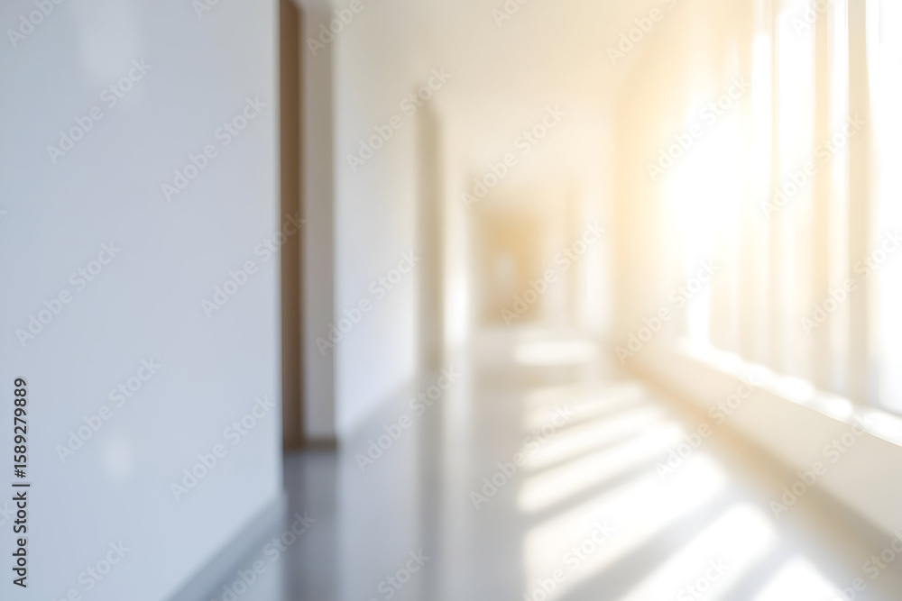 Obraz premium Bright hallway interior with sunlight streaming in. Modern architecture with blurred vision.