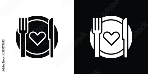 Love Plate icon. Black and white silhouette. Icon vector