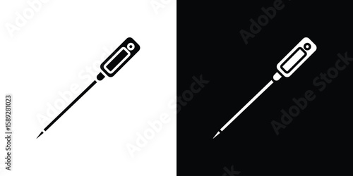 Kitchen thermometer icon. Black and white silhouette. Icon vector