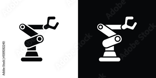 Industrial robot icon. Black and white silhouette. Icon vector