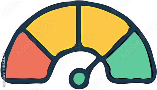 A colorful progress meter graphic, showing a moderate level of achievement.