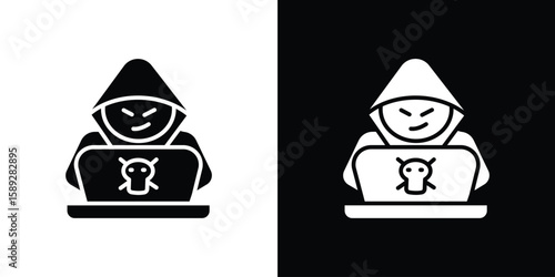 Hacker icon. Black and white silhouette. Icon vector