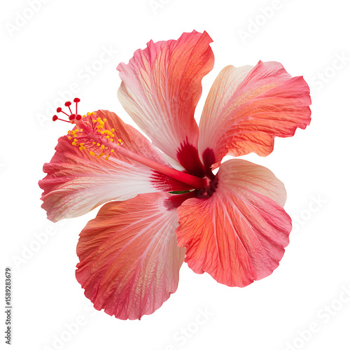 Pink Hibiscus Flower – Realistic 3D Botanical Illustration on Transparent Background. High quality PNG file