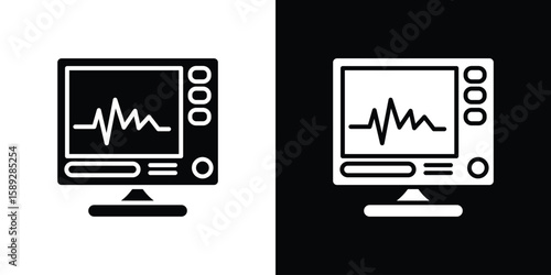 EKG monitor icon. Black and white silhouette. Icon vector