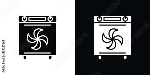 Convection turbofan stove icon. Black and white silhouette. Icon vector