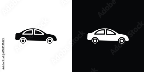 Compact car icon. Black and white silhouette. Icon vector