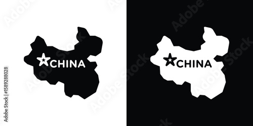 China map icon. Black and white silhouette. Icon vector