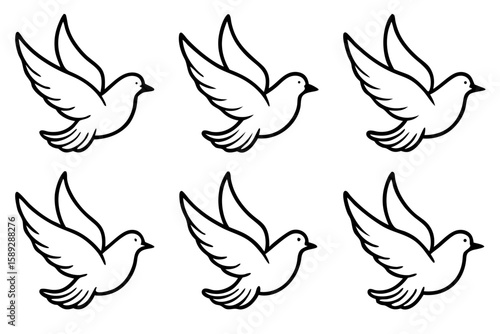 Dove & Star Minimalist Line Art Vector Set
