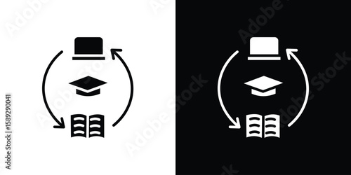 Blended learning icon. Black and white silhouette. Icon vector