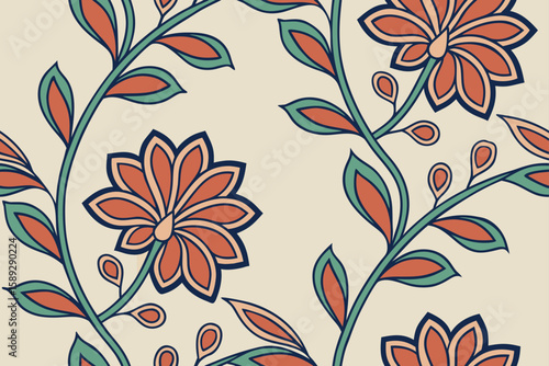 Moroccan floral pattern with coral and teal seamless