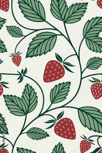 Strawberry and Leaf Pattern leaves green