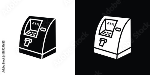 ATM machine icon. Black and white silhouette. Icon vector