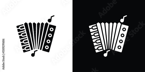 Accordion icon. Black and white silhouette. Icon vector