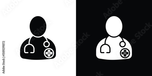 Doctor icon. Black and white silhouette. Icon vector