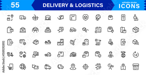 Professional Delivery and Logistics Icon Set Featuring Modern Vector Designs for Efficient Shipping and Transportation Solutions
