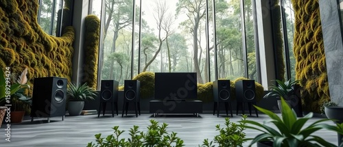 a modern living room with a high-end audio system