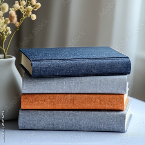 Cozy Arrangement of Stacked Books With Floral Accent in Soft Light at a Home ...