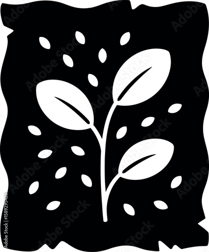 Black and white icon of a sprouting plant with seeds seedling growth