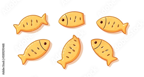fish shaped, cat biscuits, illustration, pet treats, cartoon style, cute, snack, animal treats, kitty food, fish cookie, crunchy treats, vector, drawing, doodle, playful, pet snack, feline treat, fish