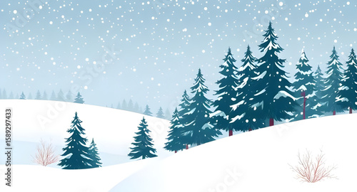 winter, landscape, Christmas trees, snowy, winter scene, festive, holiday, pine trees, forest, snow-covered, cold, nature, outdoors, winter wonderland, seasonal, Christmas mood, white, blue tones, ser