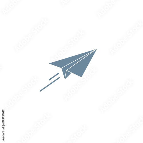 Minimalist Vector Illustration of Paper Airplane in Modern Geometric Style with Monochrome Blue Colors