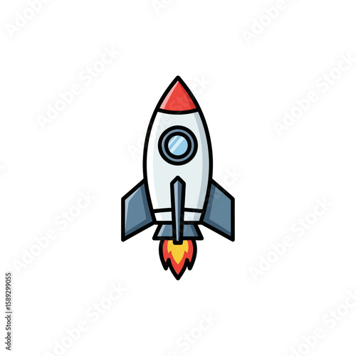 Cartoon Rocket Vector Illustration for Space Theme in Modern Flat Style with Bright Colors for Kids and Educational Design