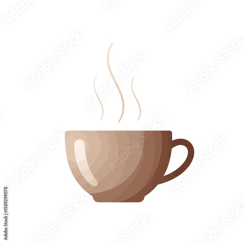 Minimalist Vector Illustration of Coffee Cup with Steam in Warm Brown Tones in Organic Style