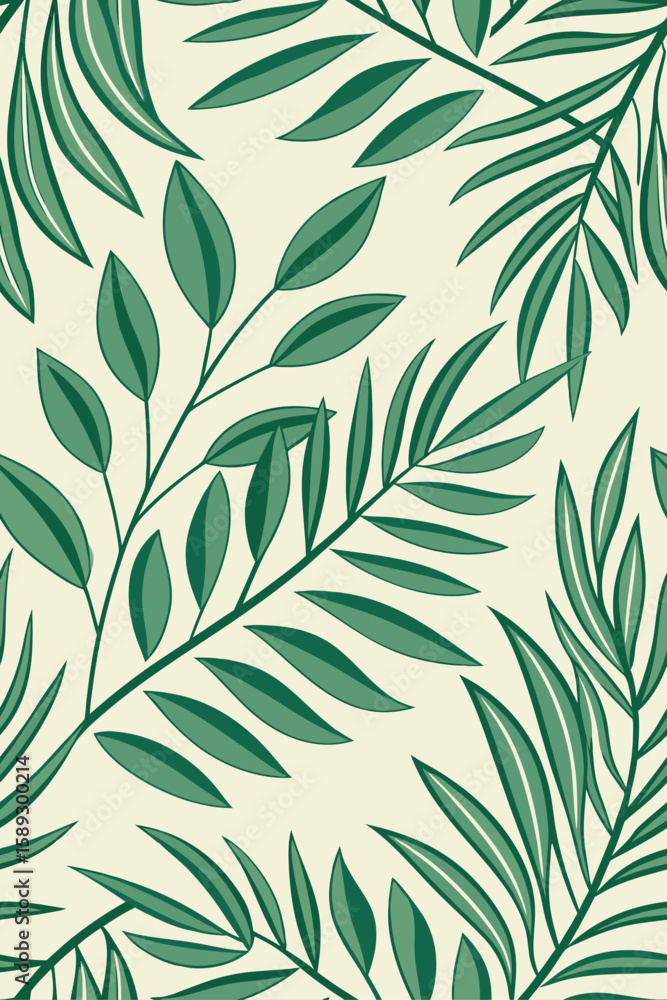 Fototapeta premium Green leaves on cream background leaf plant