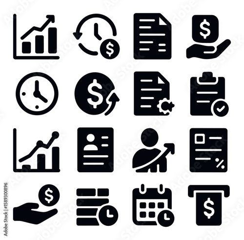 Freelancer income icon collection. simple income, clock, document, graph, calendar, money