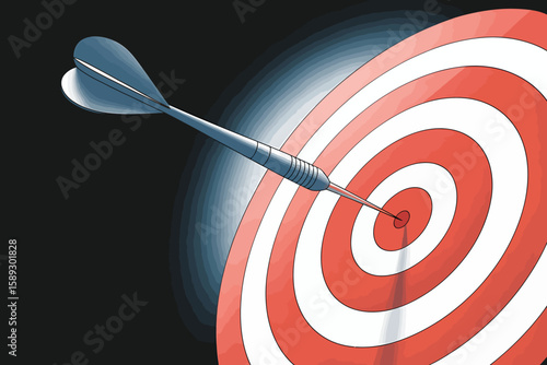 Red dart hitting the bullseye on a target, symbolizing business success and accurate goal achievement in competition