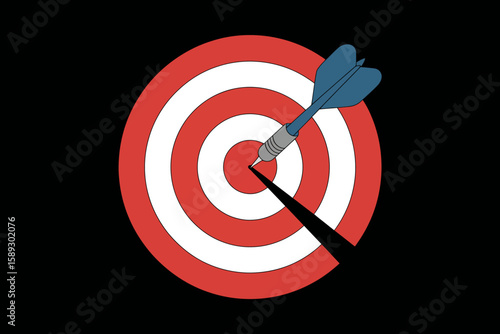 Red dart hitting the bullseye on a target, symbolizing business success and accurate goal achievement in a competitive game