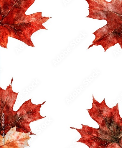 Colorful Autumn Leaves Arranged Around a Blank Center on a White Background.