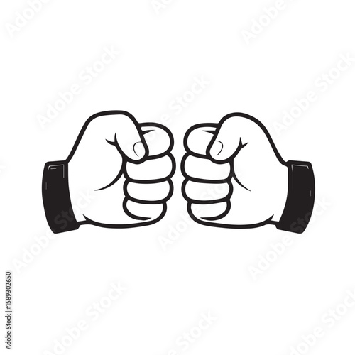 Two fists bumping together, vector illustration symbolizing teamwork, greeting, and friendship outline.