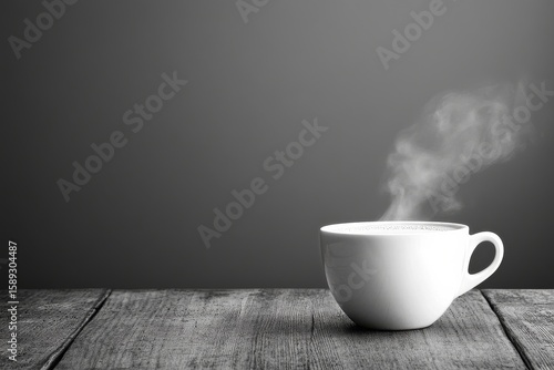 Warm Cup of Coffee on Rustic Wooden Table With Steam Rising in Minimalist Set...