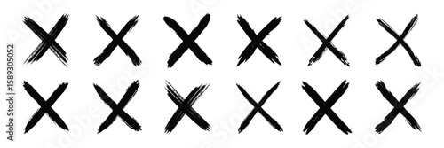 Hand-drawn black cross marker. Grunge black x sign. Black cross marker. Check mark icon vector crosses. eps 10
