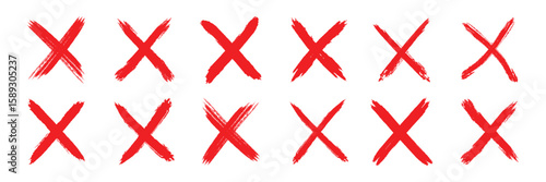 Brush strokes cross mark. check mark, tick mark, and cross brush sign red checkmark and red X icons, buttons for vote. eps 10