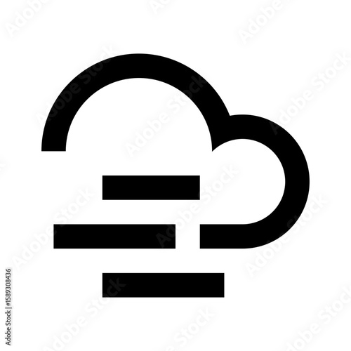 Cloudy and windy weather icon, outline symbol with cloud and wind